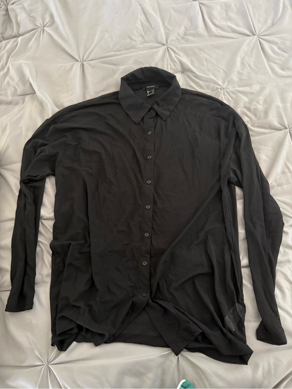 Black Sheer Button-Up Shirt